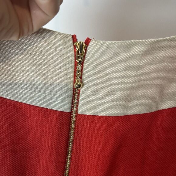 Kate Spade James Linen Sleeveless Colorblock Shift Dress Size 4 Red Beige $495 - Picture 7 of 9